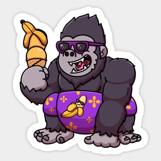 Gorilla Eating Banana Ice Cream Sticker